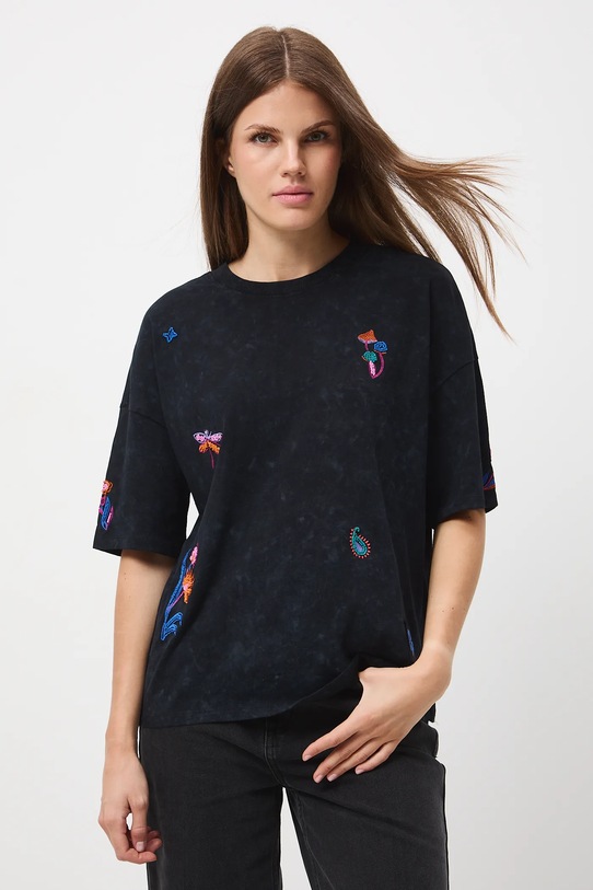 T-shirt bawełniany damski z efektem sprania bawełna szary RW25-TSD605