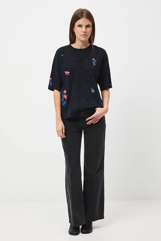 T-shirt bawełniany damski z efektem sprania RW25-TSD605 szary RW25