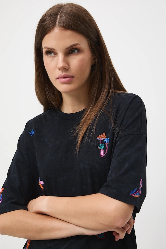 T-shirt bawełniany damski z efektem sprania szary RW25-TSD605