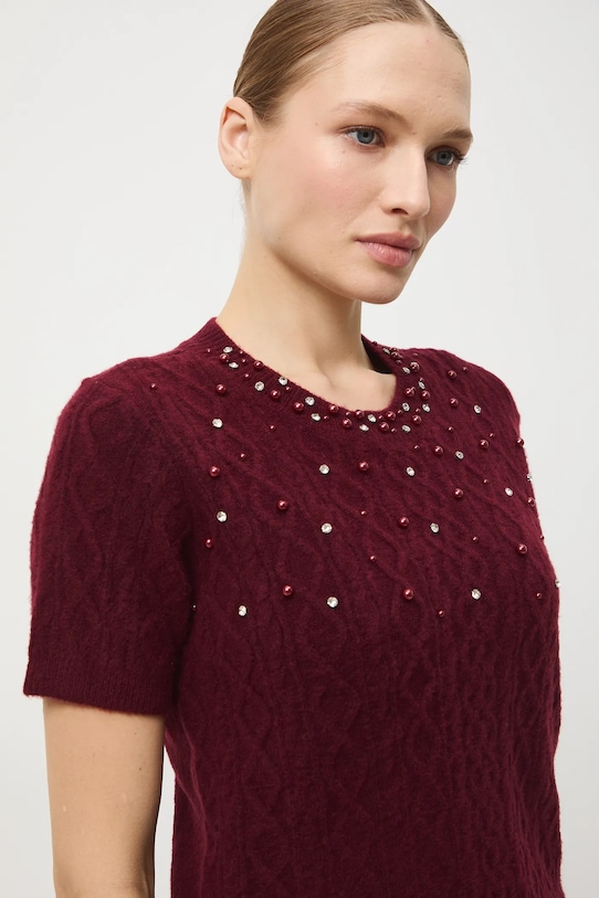 T-shirt damski z warkoczowym splotem bordowy RW25-TSD700