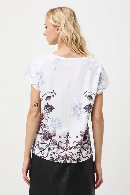 T-shirt bawełniany damski wzorzysty beżowy RW25-TSD702