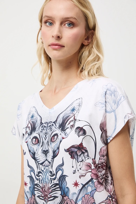T-shirt bawełniany damski wzorzysty RW25-TSD702 beżowy
