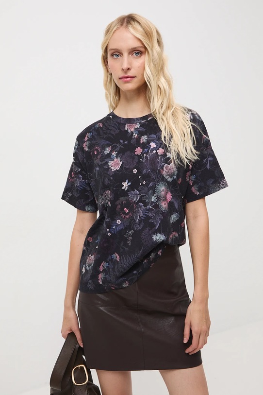 T-shirt bawełniany damski wzorzysty RW25-TSD703 czarny RW25