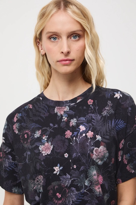 T-shirt bawełniany damski wzorzysty czarny RW25-TSD703