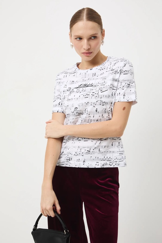 T-shirt bawełniany damski z kolekcji Narodowy Instytut Fryderyka Chopina x Medicine RW25-TSD751 beżowy RW25