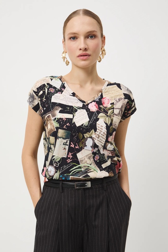 T-shirt bawełniany damski z kolekcji Narodowy Instytut Fryderyka Chopina x Medicine RW25-TSD752 czarny RW25