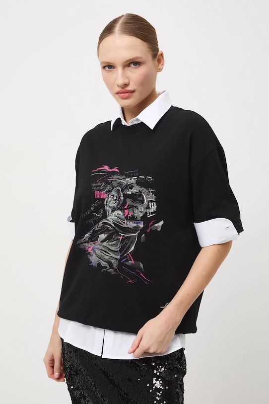 Odzież T-shirt bawełniany damski z kolekcji Narodowy Instytut Fryderyka Chopina x Medicine RW25-TSD753 czarny