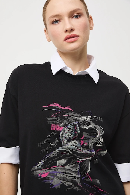 T-shirt bawełniany damski z kolekcji Narodowy Instytut Fryderyka Chopina x Medicine RW25-TSD753 czarny