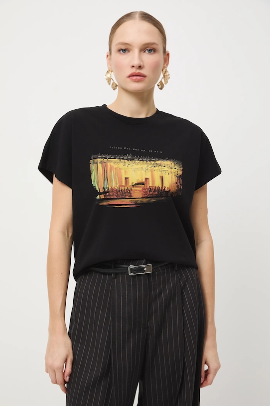 Odzież T-shirt bawełniany damski z kolekcji Narodowy Instytut Fryderyka Chopina x Medicine RW25-TSD756 czarny