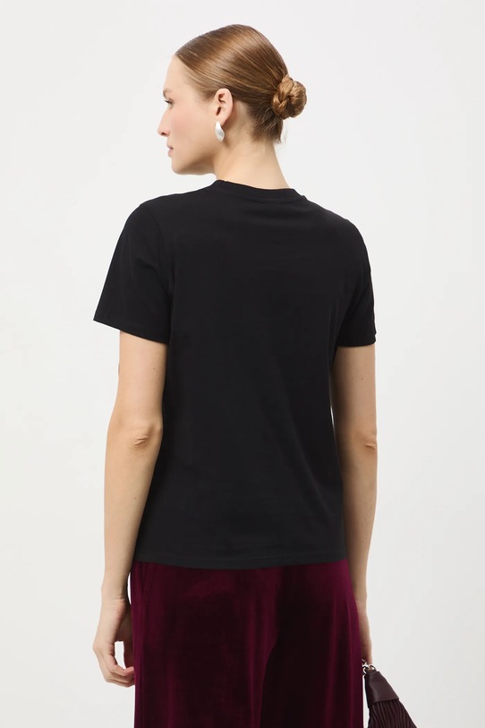 T-shirt bawełniany damski z ozdobnym haftem czarny RW25-TSD759