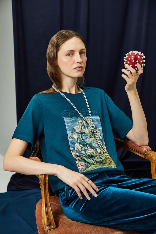 Bavlnené tričko dámske Kráľovská kolekcia RW25-TSD852 tyrkysová RW25