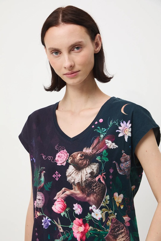 T-shirt bawełniany damski wzorzysty multicolor RW25-TSD901