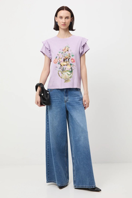 T-shirt bawełniany damski z nadrukiem RW25-TSD904 fioletowy RW25