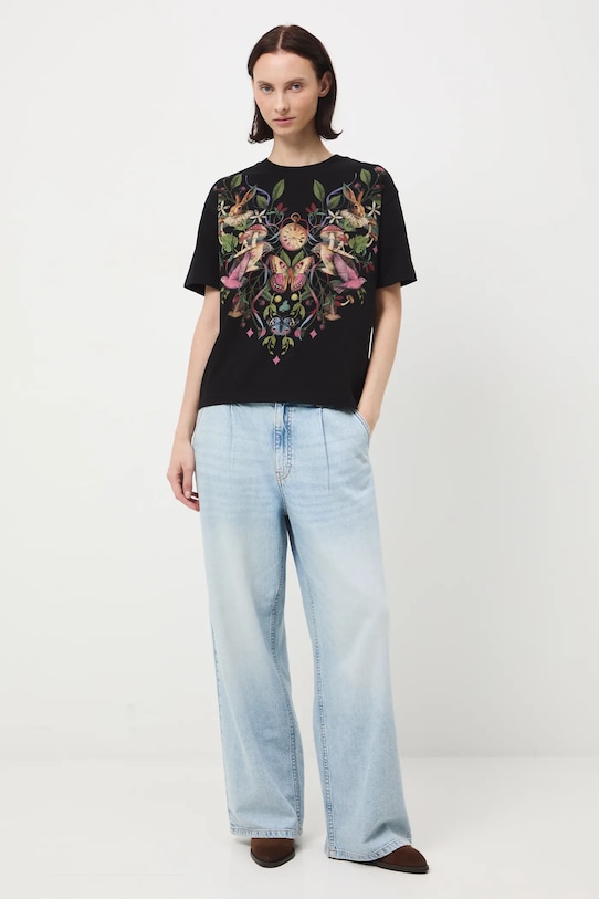 T-shirt bawełniany damski z nadrukiem RW25-TSD907 czarny RW25