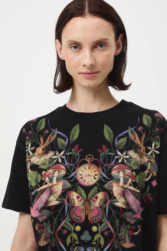 T-shirt bawełniany damski z nadrukiem czarny RW25-TSD907