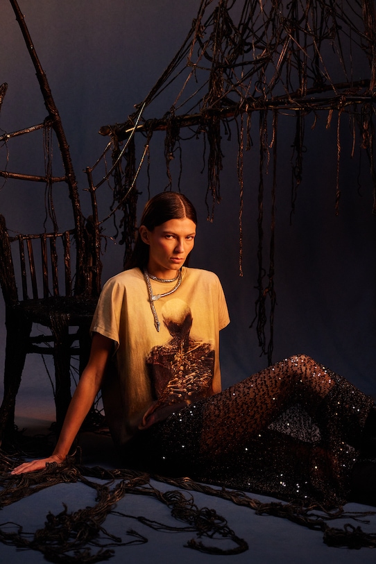 T-shirt bawełniany damski z kolekcji Zdzisław Beksiński x Medicine RW25-TSDA51 żółty RW25