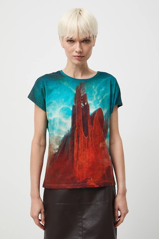 Bavlněné tričko dámské z kolekce Zdzisław Beksiński x Medicine RW25-TSDA52 modrá RW25