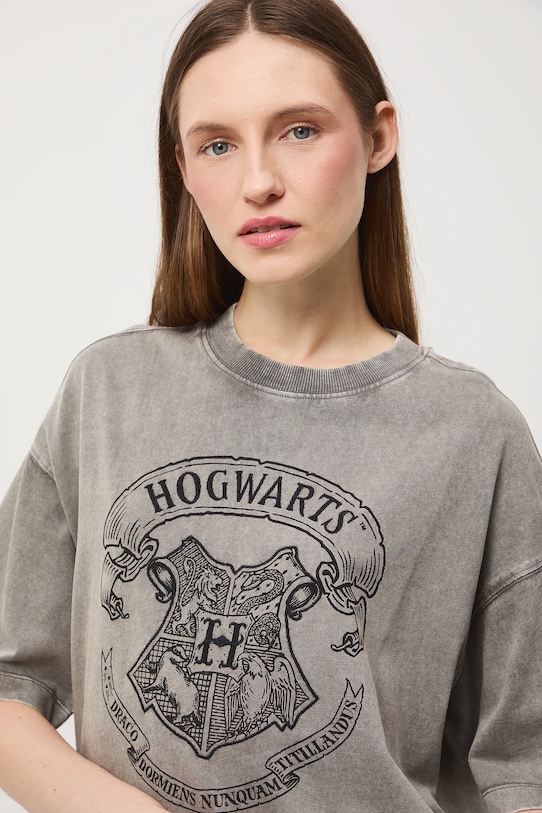T-shirt bawełniany damski z kolekcji Harry Potter szary RW25-TSDB50