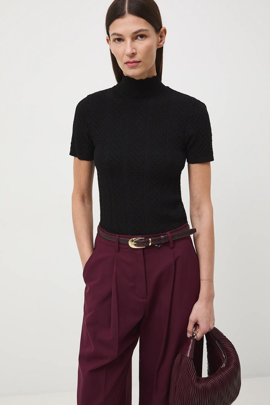 T-shirt damski ażurowy z wiskozą RW25-TSDC01 czarny RW25