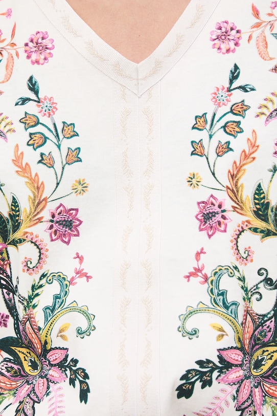 T-shirt bawełniany damski z nadrukiem RW25-TSDC03 beżowy