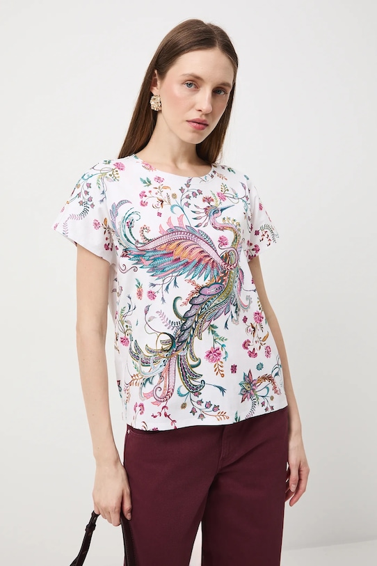 Medicine t-shirt bawełniany wzorzyste beżowy RW25-TSDC04