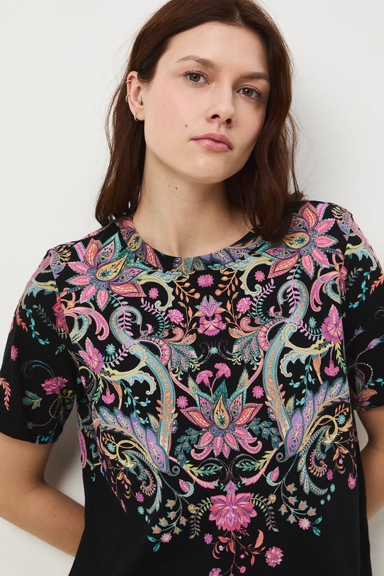 T-shirt bawełniany damski z nadrukiem czarny RW25-TSDC05