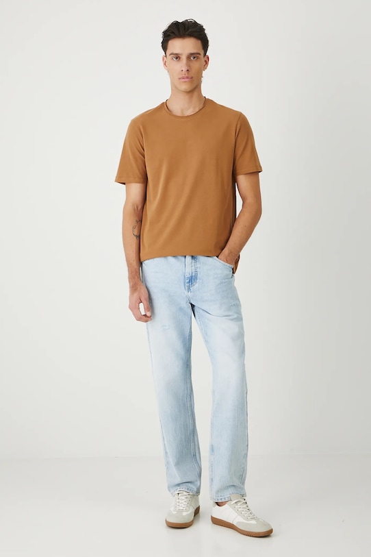T-shirt bawełniany męski z elastanem gładki RW25.TSM010 brązowy RW25
