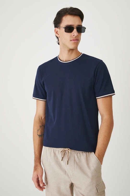 Odzież T-shirt bawełniany męski z elastanem gładki RW25.TSM011 granatowy