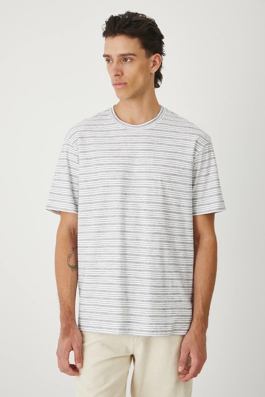T-shirt bawełniany męski w pasy RW25.TSM014 beżowy RW25