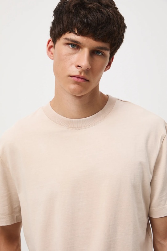 T-shirt bawełniany męski z efektem sprania beżowy RW25-TSM041