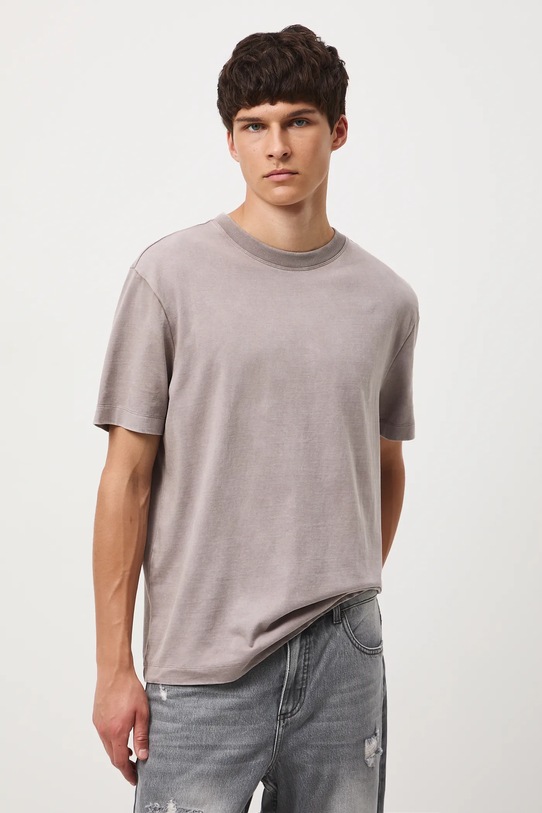 T-shirt bawełniany męski z efektem sprania bawełna szary RW25-TSM041