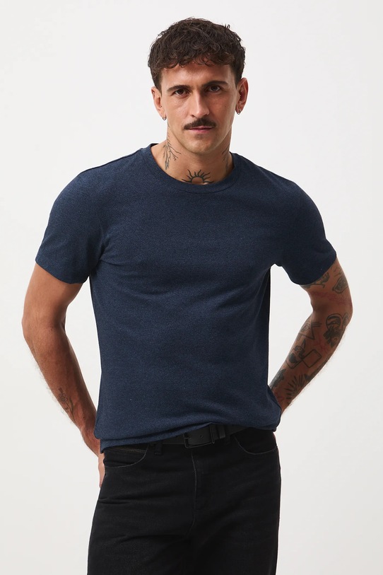 T-shirt męski z fakturą melanż granatowy RW25-TSM052