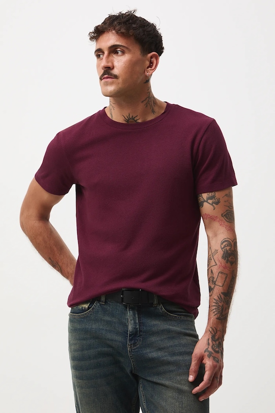 T-shirt męski z fakturą gładkie bordowy RW25-TSM052