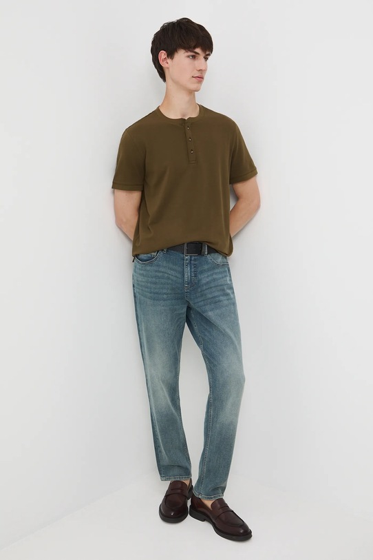 T-shirt bawełniany męski z elastanem z dzianiny strukturalnej RW25-TSM056 zielony RW25