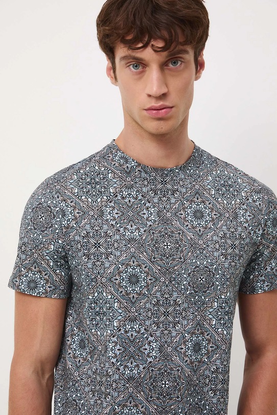 T-shirt bawełniany męski wzorzysty bawełna turkusowy RW25-TSM071