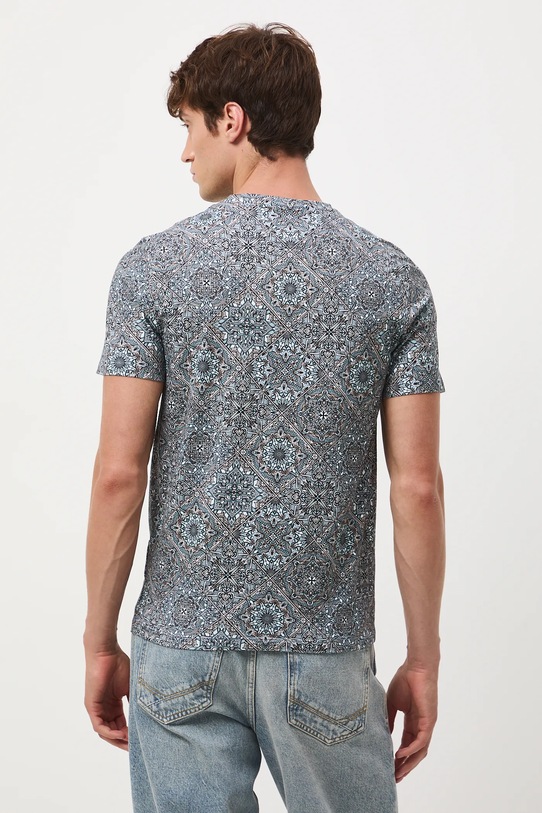 Odzież T-shirt bawełniany męski wzorzysty RW25-TSM071 turkusowy