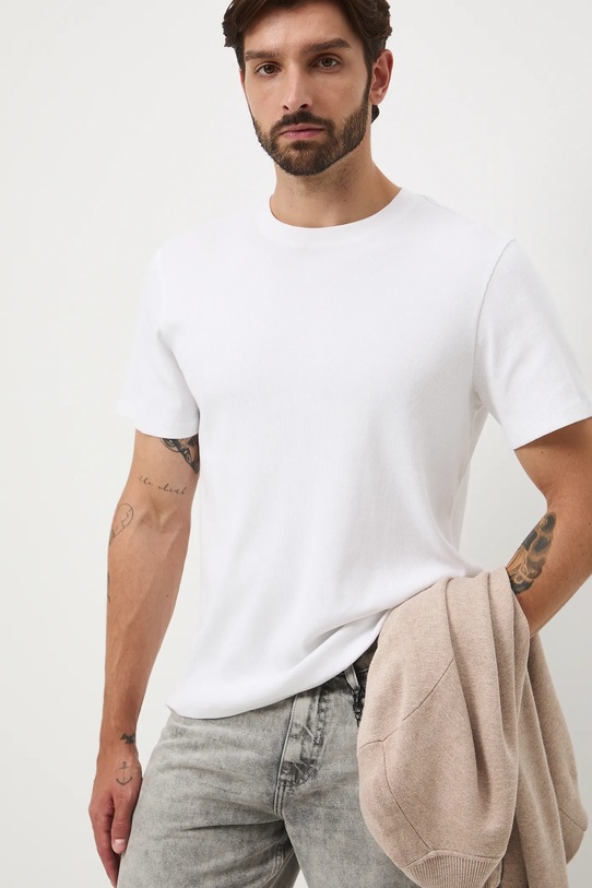 T-shirt bawełniany męski z fakturą bawełna beżowy RW25-TSM072