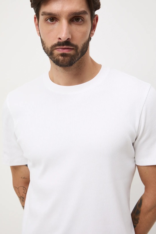 T-shirt bawełniany męski z fakturą beżowy RW25-TSM072