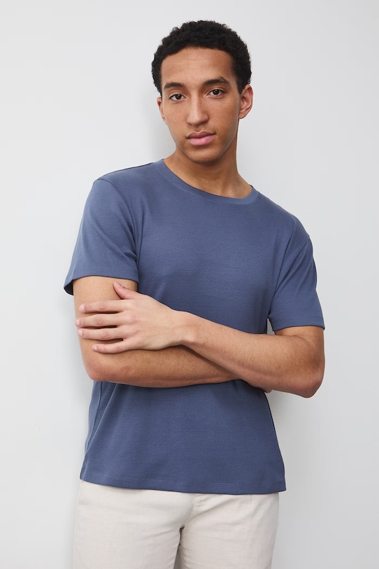 Bavlnené tričko pánske s textúrou jednofarebný modrá RW25-TSM072
