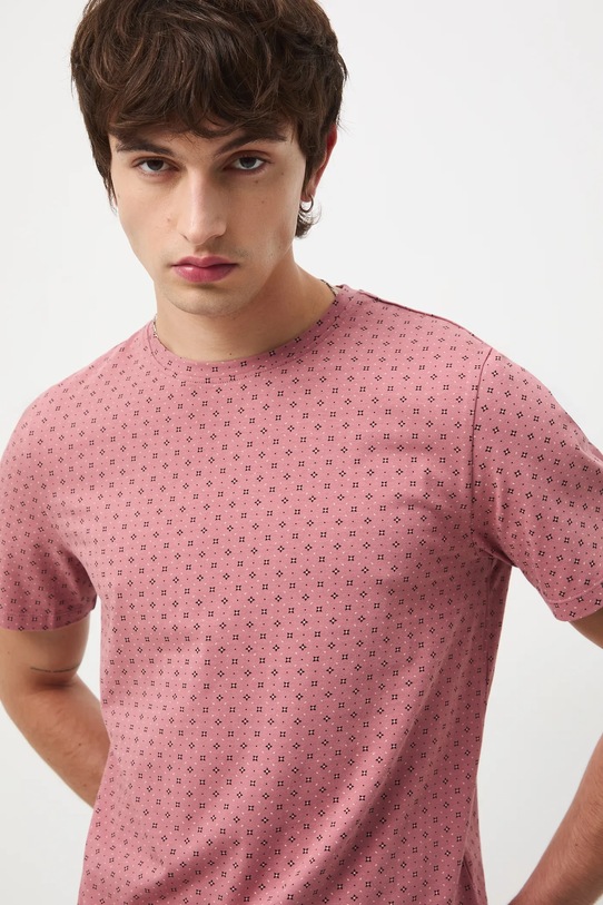 T-shirt bawełniany męski z elastanem z drobnym wzorem pomarańczowy RW25-TSM074