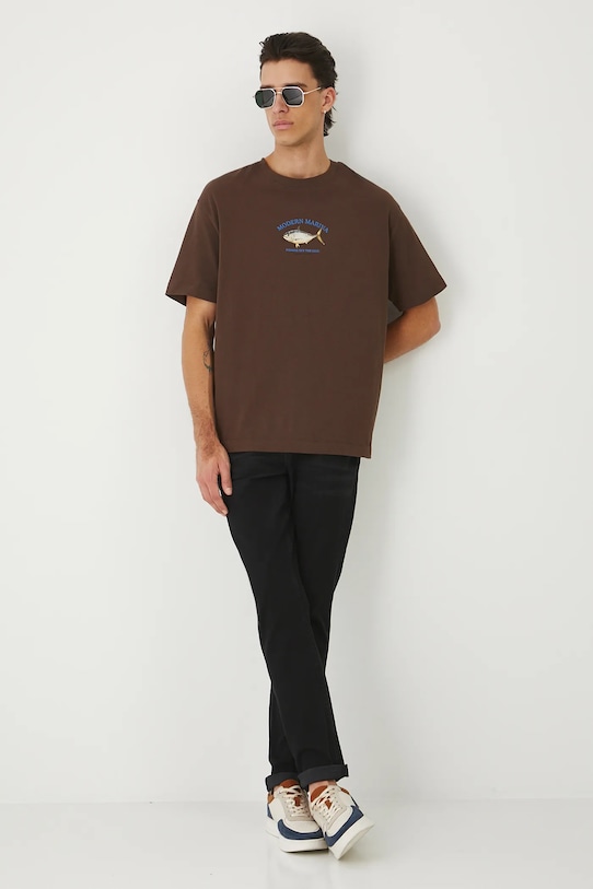 T-shirt bawełniany męski z nadrukami RW25.TSM101 brązowy RS26