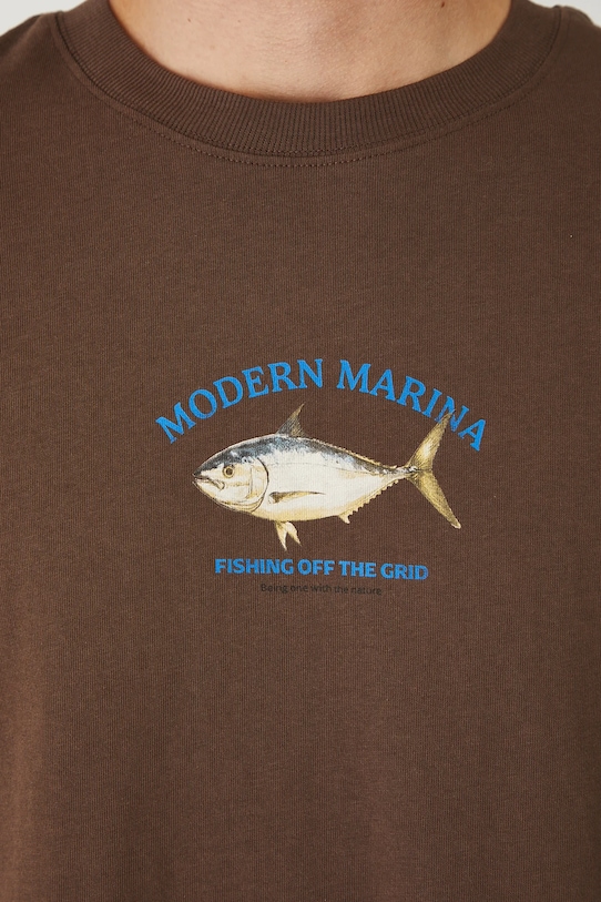 T-shirt bawełniany męski z nadrukami RW25.TSM101 brązowy