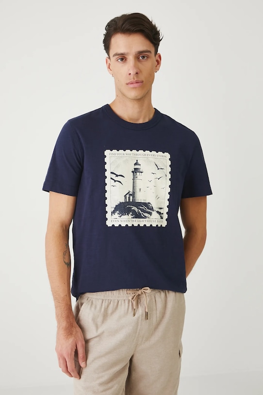 Odzież T-shirt bawełniany męski z nadrukiem RW25.TSM104 granatowy