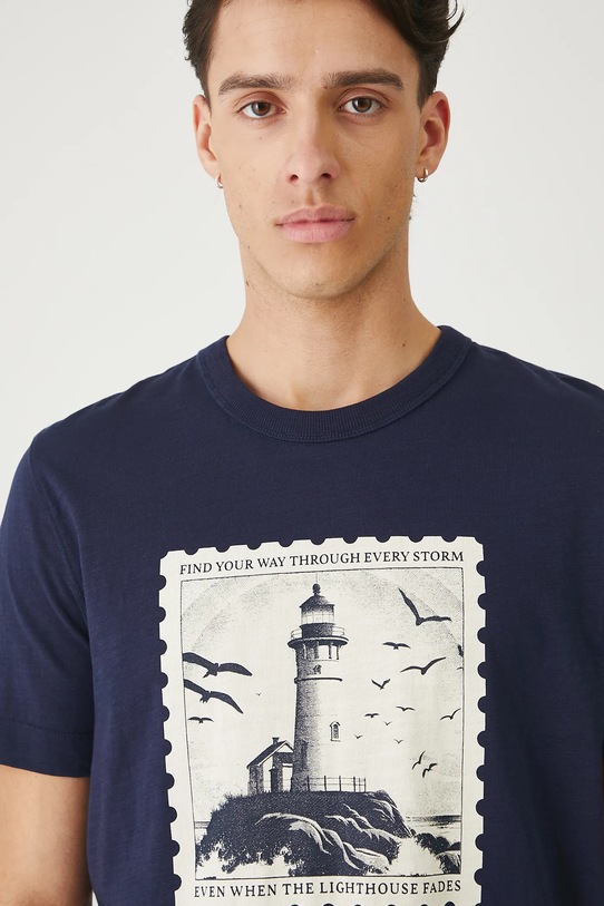 T-shirt bawełniany męski z nadrukiem granatowy RW25.TSM104