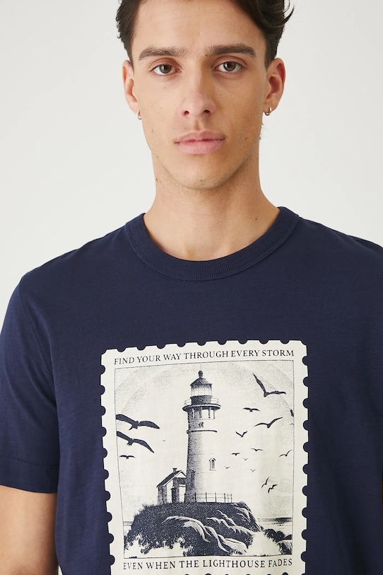 T-shirt bawełniany męski z nadrukiem granatowy RW25.TSM104