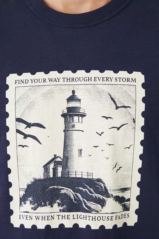 T-shirt bawełniany męski z nadrukiem RW25.TSM104 granatowy