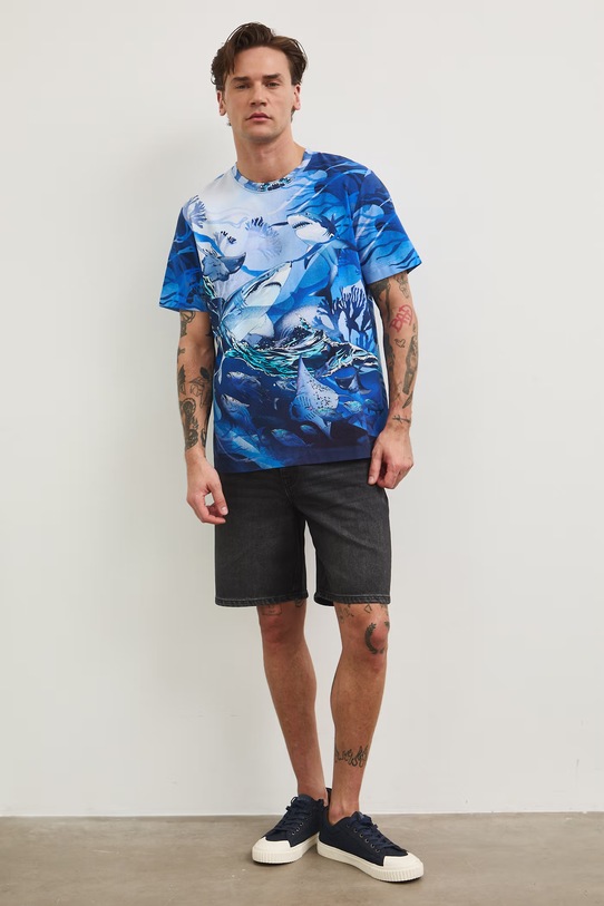 T-shirt bawełniany męski z elastanem wzorzysty wzorzyste multicolor RW25.TSM107