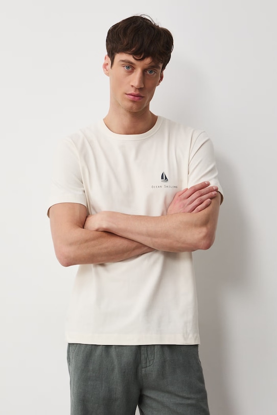 Medicine t-shirt męski bawełniany z elastanem beżowy RW25-TSM112