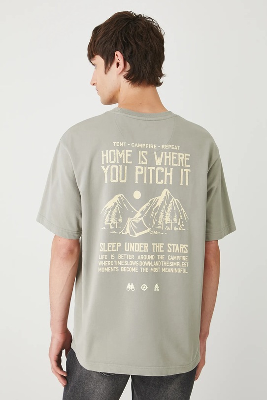 Odzież T-shirt bawełniany męski z nadrukiem i aplikacją RW25.TSM204 zielony