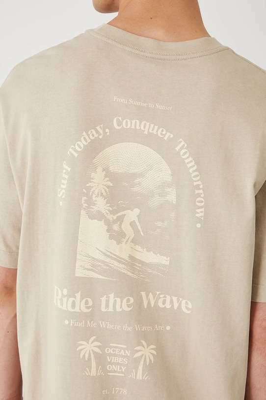 T-shirt bawełniany męski z nadrukiem RW25-TSM205 beżowy